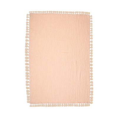 Desert Rose Cotton Muslin Baby Blanket with Fringe Trim