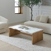TiramisuBest 47.24" Modern Coffee Table, Whisper of Waves Organic Shape with Faux Marble Top & Wood Base,Natural Wood - 3 of 4