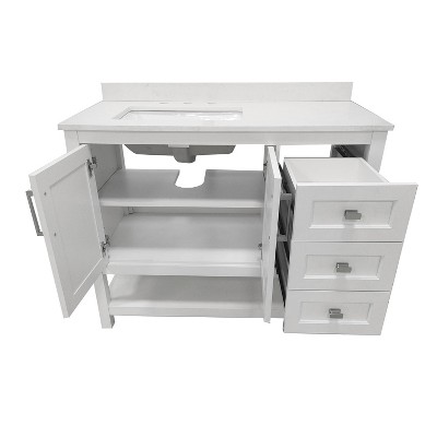 Vivien 42" White Composite Bathroom Vanity with Carrara Marble Top