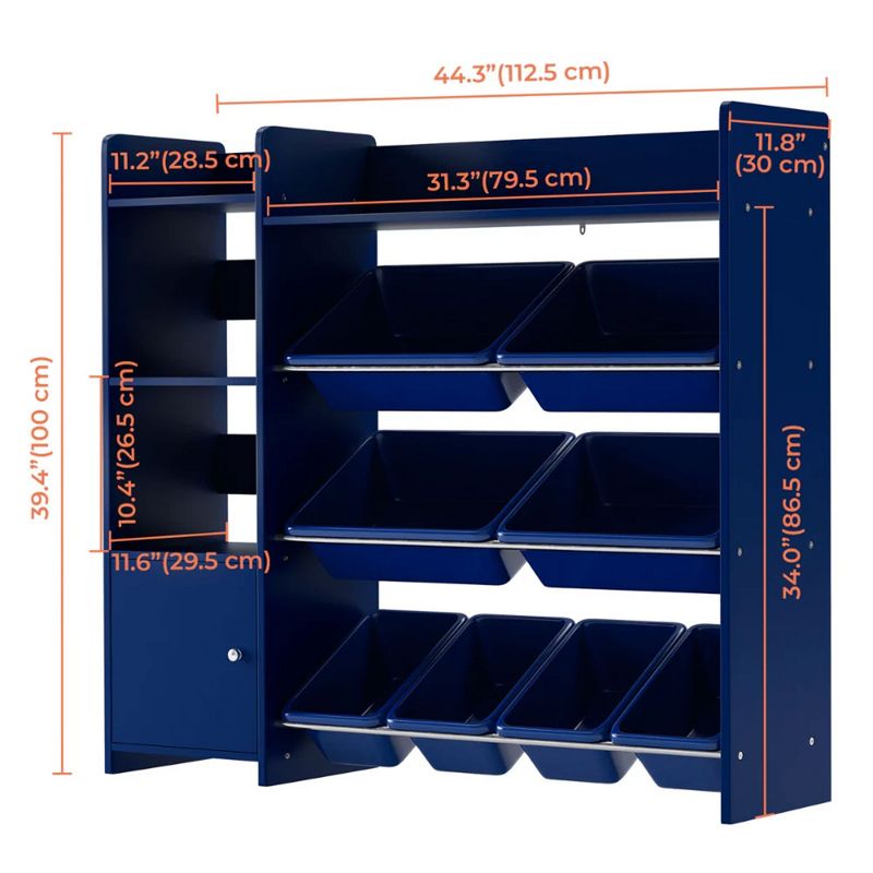 Sturdis Kids Toy Storage Organizer with Bookshelf, Removable 8 Toy Bins, Top Shelf Convenient, Safety Anti-Bracket, Dark Blue, 2 of 7