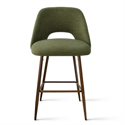 26-Inch Green Upholstered Counter Stools with Walnut Legs, Set of 3