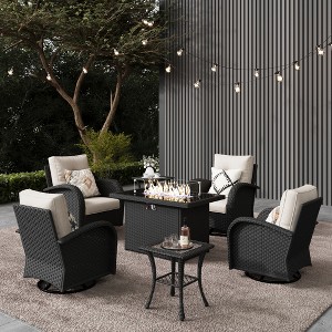 LayinSun Outdoor Patio Furniture Set, Black Rattan Wicker Sectional Swivel Rocker Chairs Sets - 1 of 4
