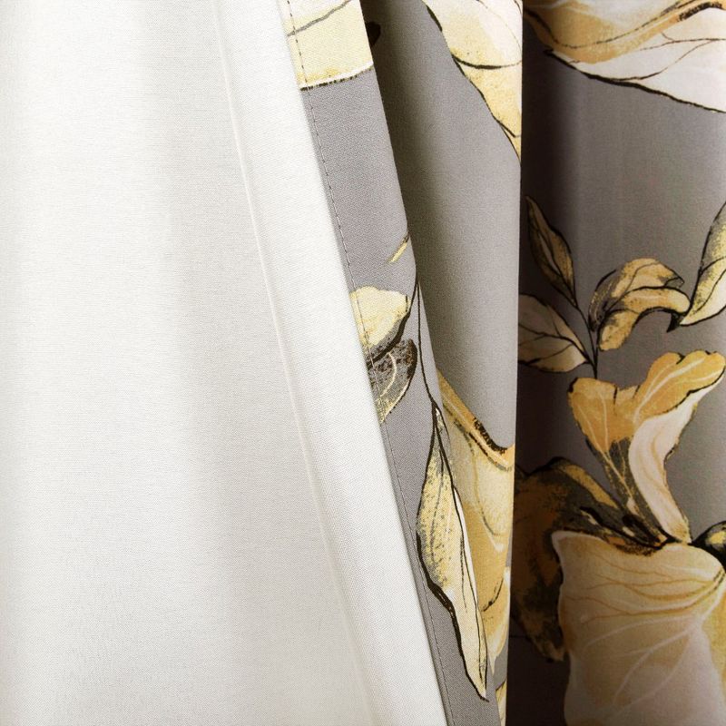 Delsey Floral Absolute Blackout Window Curtain Panels Yellow/Gray 76X84 Set Each 38X84, 5 of 7