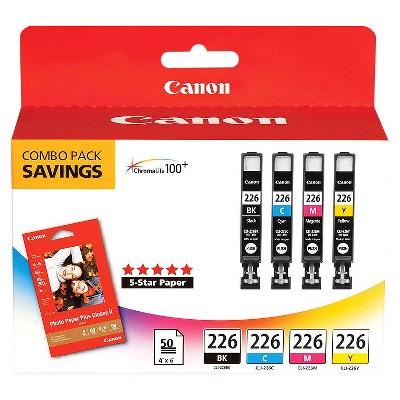 Canon 226 Black, C/M/Y 4pk Combo Ink Cartridges with Photo Paper - Black, Cyan, Magenta, Yellow (4546B007)