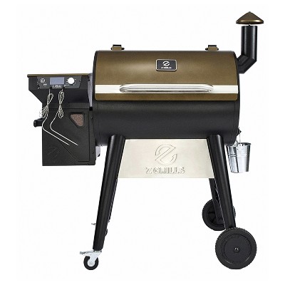 Z GRILLS ZPG-7002F 8 in 1 Wood Pellet Portable Grill Smoker for Outdoor BBQ Cooking with Digital Temperature Control and Grill Cover, Bronze