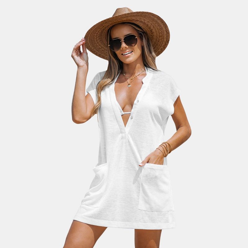 Women's Slub Knit Plunge Cover-Up Dress - Cupshe, 1 of 8