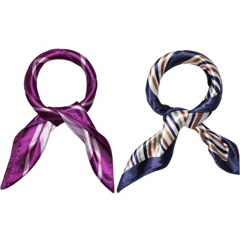 Elerevyo Women's Satin Stripe Print Square Neck Scarf Head Wrap Kerchief Neckerchief 2Pcs 19.6"x19.6" - image 1 of 4