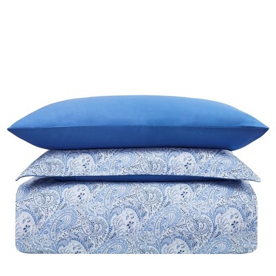 Paisley Blue Twin Microfiber Duvet Cover Set with Pillow Shams
