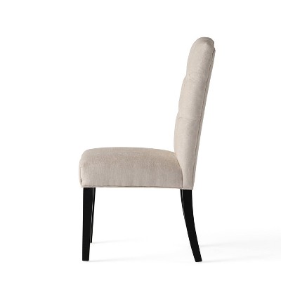 Ivory Linen Upholstered Dining Chairs with Solid Wood Legs, Set of 2