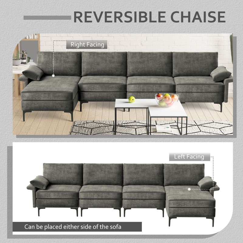 Costway Modern Modular L-shaped Sectional Sofa w/ Reversible Chaise & 2 USB Ports, 5 of 11