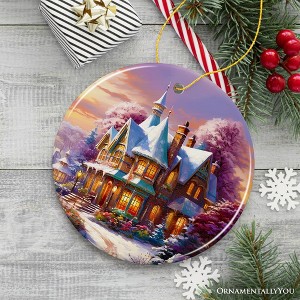 Serene Snowy House Painting Christmas Ornament, Tranquil Winter Wonderland Decoration Keepsake| OrnamentallyYou - 1 of 4