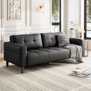3-Seater Sofa Couch, 83" Wide Faux Leather Sofa with Spring Cushion, Modern Sofa with Deep Seats and 2 Removable Back Cushions for Living Room - 1 of 4