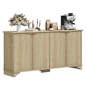 61 in. Wood Modern Fluted Kitchen Storage Cabinet, 4-Door Sideboard with Adjustable Shelves for Dining Room, Living Room - 1 of 4