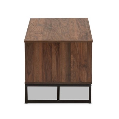 Walnut Brown Wood and Black Metal Rectangular Coffee Table