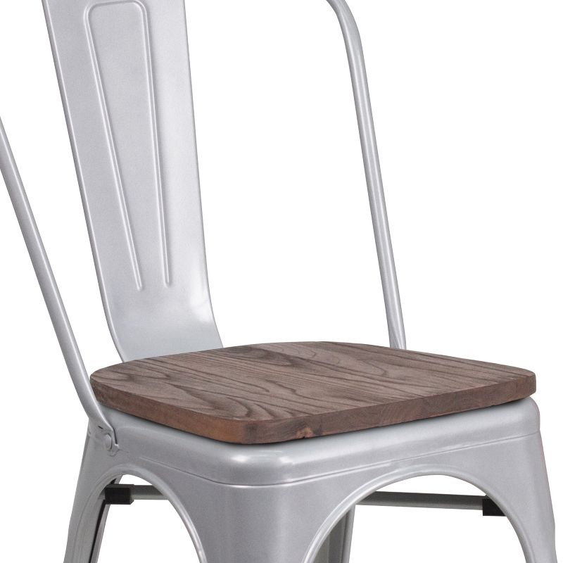 Flash Furniture Metal Stackable Chair with Wood Seat, 6 of 12