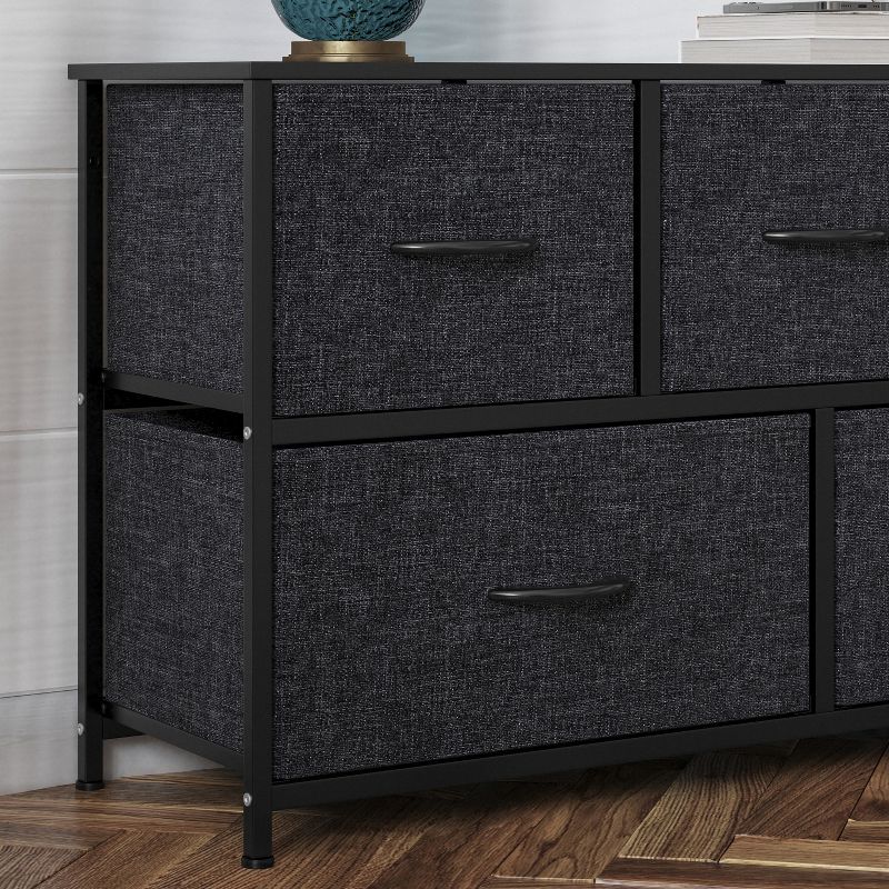 Flash Furniture Harris 5 Drawer Vertical Storage Dresser with Cast Iron Frame, Wood Top and Easy Pull Fabric Drawers with Wooden Handles, 5 of 12