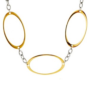 ELYA Women's Polished Cutout Oval Two Tone Steel Necklace - 17" - 1 of 3