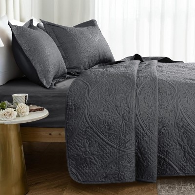 3 Piece Quilt Set Coverlet With Shams Floral Pattern Bedspread Set Bedding Set for All Seasons - Cotton Passion
