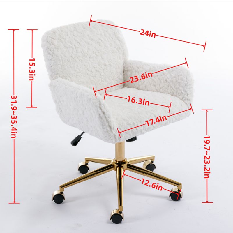 Faux Rabbit Fur Home Adjustable Office Chair with Golden Metal Base, Beige - ModernLuxe, 5 of 13