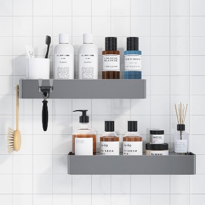 Attop Shower Shelves - 2-Pack Adhesive Shower Organizers, Rust-Resistant Metal Shelves, No Drilling Required for Bathroom Organization, Silver Gray
