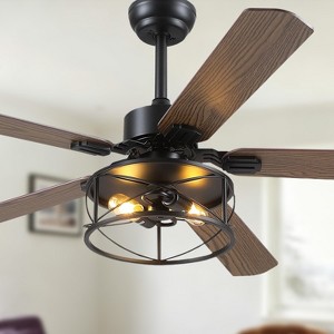 56 Inches Ceiling Fan with Light Caged Bulbs Plywood Blades for Farmhouse Bedroom Remote Control - 1 of 4