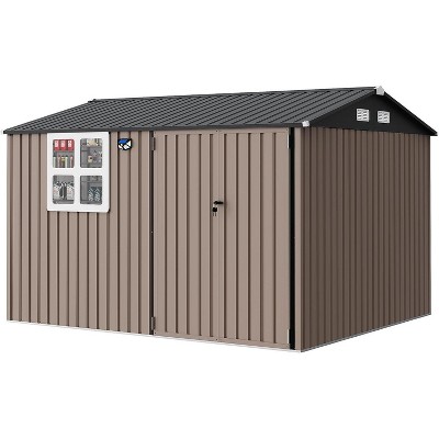 10x8FT Outdoor Metal Storage Shed with Sloped Roof, Lockable Doors, Solar Light & Windows