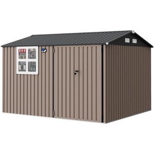 10x8FT Outdoor Metal Storage Shed with Sloped Roof, Lockable Doors, Solar Light & Windows - 1 of 4