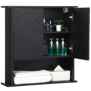 Bathroom Cabinet Wall Mounted - Wooden Medicine Cabinet with Tower Bar Over The Toilet Storage Cabinet with 2 Doors and Adjustable Shelf - 1 of 4