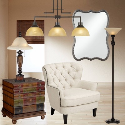 Elegant Bronze Torchiere Floor Lamp with Amber Glass Shade
