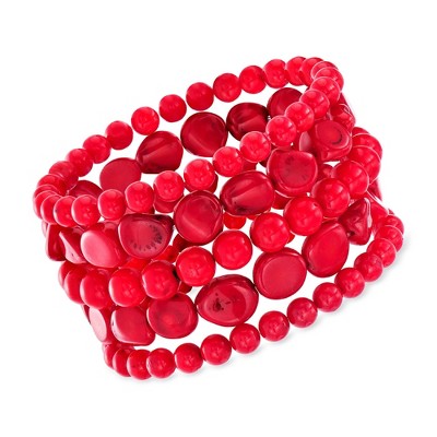Ross-Simons 6-13mm Red Coral Jewelry Set: 5 Stretch Bracelets Size 7