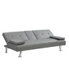 Sofa Bed with Armrest two holders WOOD FRAME, STAINLESS LEG, FUTON Gray PVC (Polyvinyl Chloride) - 4 of 4