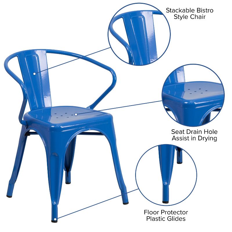 Emma and Oliver Commercial Grade 4 Pack Metal Indoor-Outdoor Chair with Arms, 4 of 12