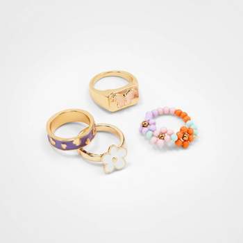 Girls' 4pk Mixed Ring Set with Flower Band and Daisy Spinner Ring - art class™