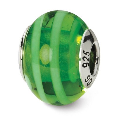 Black Bow Jewelry Sterling Silver, Green Striped Murano Glass Bead Charm