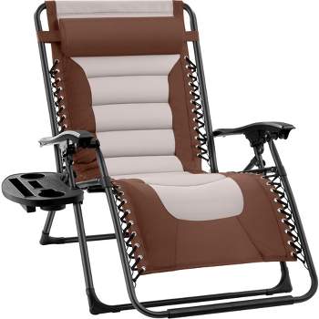 Best Choice Products Oversized Padded Zero Gravity Chair, Folding Outdoor Patio Recliner w/ Side Tray - Brown/Taupe