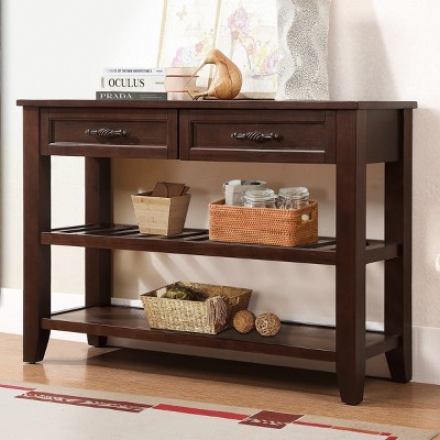 FURNIinspire Console Tables Wood Buffet Sideboard, Living Room Side Table with Shelves, Console Table for Entryway, Espresso Brown, 13.78"*42"*30"