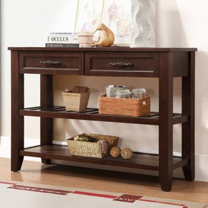 FURNIinspire Console Tables Wood Buffet Sideboard, Living Room Side Table with Shelves, Console Table for Entryway, Espresso Brown, 13.78"*42"*30" - 1 of 4