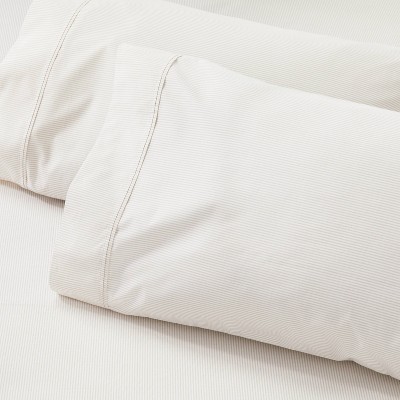 2pk Standard Cotton Percale Microstripe Pillowcase Set Pebble/Sour Cream - Hearth & Hand™ with Magnolia