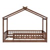 TIRAMISUBEST Twin/Full Size Wood Bed House Bed Frame with Fence and Guardrails, Kids Floor Bed Montessori Bed Platform Bed with Wood Slats Support - 4 of 4