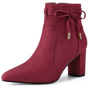 Allegra K Women's Pointed Toe Block Heel Zipper Ankle Booties - 1 of 4