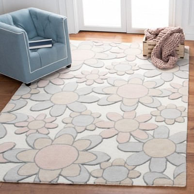 Ivory and Pink Tufted Handmade Wool Kids Rug, 3' x 5'