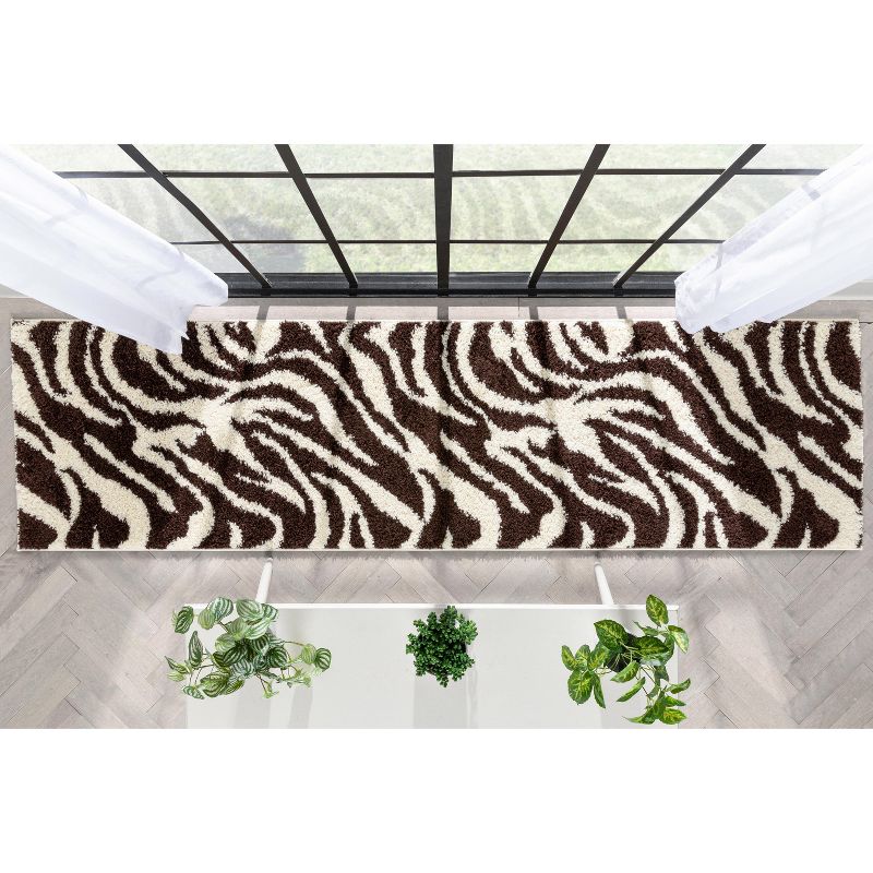 Modern Animal Print Area Rug Shag Zebra Plush Easy Care Thick Soft Plush Living Room, 4 of 8