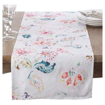 White Primavera Printed Floral Design Table Runner (16"x72") - Saro Lifestyle