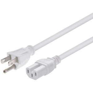 Monoprice Heavy Duty Power Cord - 8 Feet - White | NEMA 5-15P to IEC 60320 C15, 14AWG, 15A, SJT, 125V, For PCs, Monitors, Scanners, and Printers - 1 of 4