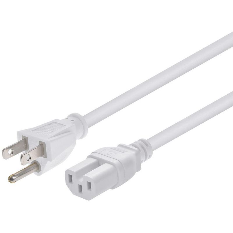 Monoprice Heavy Duty Power Cord - 8 Feet - White | NEMA 5-15P to IEC 60320 C15, 14AWG, 15A, SJT, 125V, For PCs, Monitors, Scanners, and Printers, 1 of 7