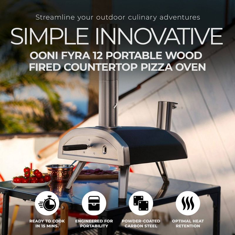 ooni Fyra 12 Inch Portable Powder Coated Steel Hard Wood Pellet Fired Outdoor Countertop Backyard Pizza Oven Ideal for Outdoor Kitchen, Black, 3 of 7