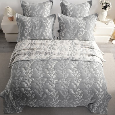 NTBAY 5 Piece Cotton Muslin Bedding Set, Three-layer Bed Blanket and Pillow Shams, Soft Yarn Dyed Quilt Set — фото 4