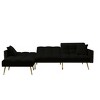 DOMETOUR 107.7 Inch Sectional Sleeper Sofa Bed with 2 Pillows, Modern Convertible Sofa Velvet Futon Couches for Living Room, Black - 4 of 4