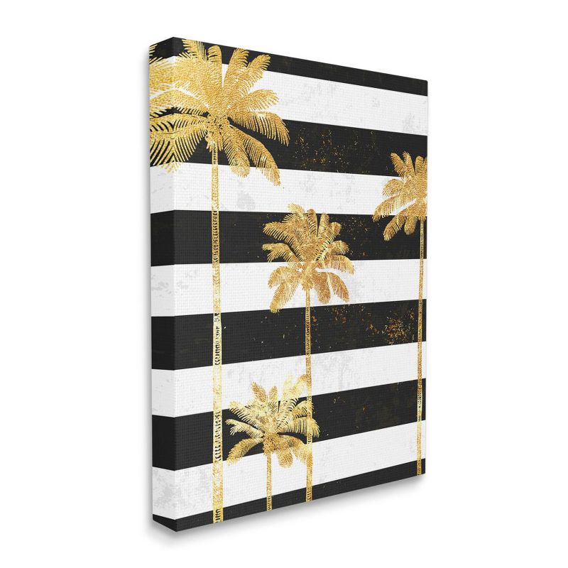 Stupell Industries Golden Palm Trees Bold Black White Stripes Gallery Wrapped Canvas Wall Art, 16 x 20, 1 of 5
