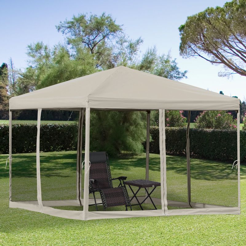 Outsunny 10' x 10' Heavy Duty Pop Up Canopy with Removable Mesh Sidewall Netting, Easy Setup Design, Outdoor Party Event with Storage Bag, 3 of 11